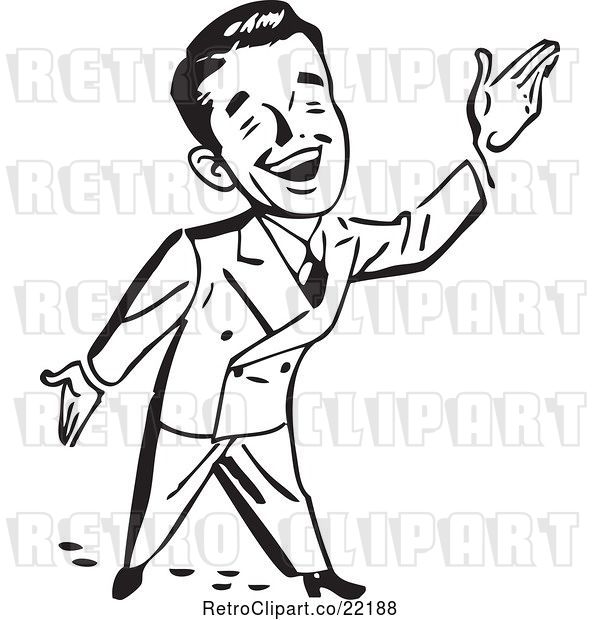 Vector Clip Art of Retro Business Man Gesturing up to the Right