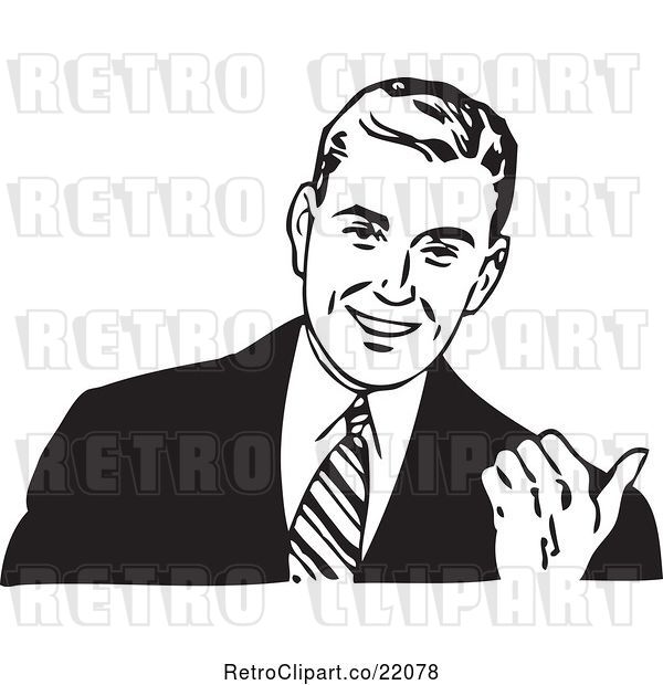 Vector Clip Art of Retro Business Man Gesturing with His Thumb