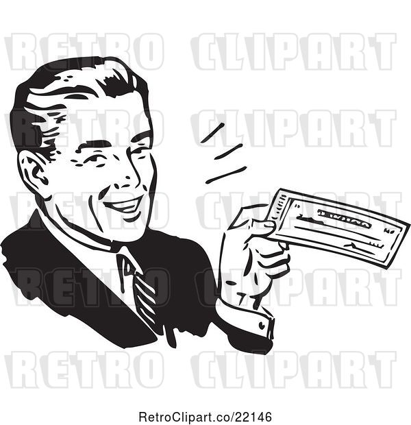 Vector Clip Art of Retro Business Man Holding a Check