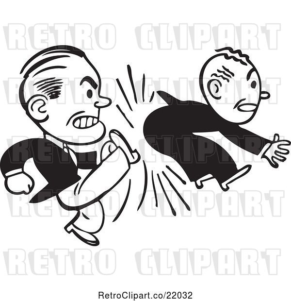 Vector Clip Art of Retro Business Man Kicking Another in the Butt