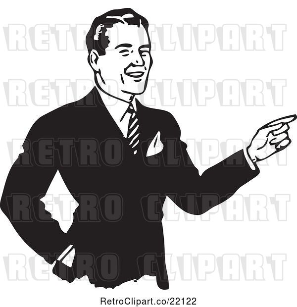 Vector Clip Art of Retro Business Man Pointing
