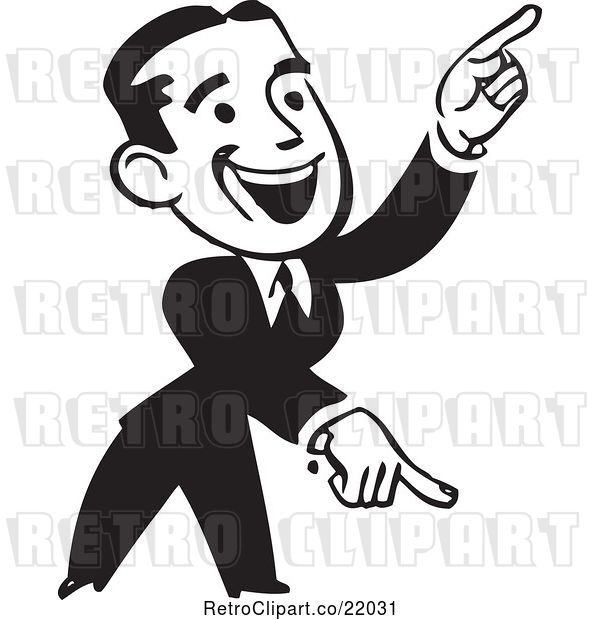 Vector Clip Art of Retro Business Man Pointing down and up