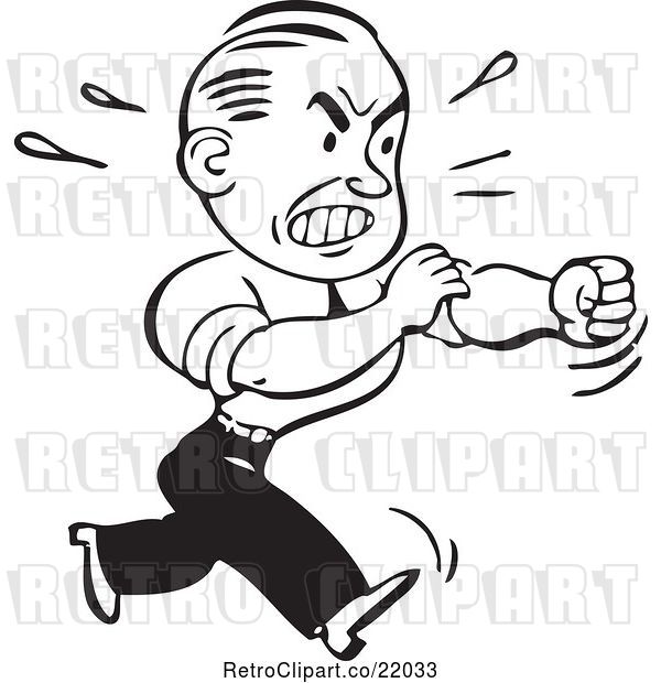Vector Clip Art of Retro Business Man Rolling up His Sleeves to Fight