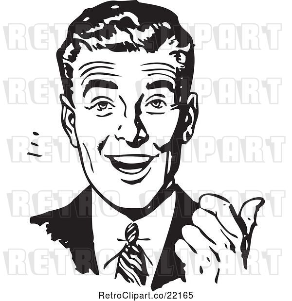 Vector Clip Art of Retro Business Man Smiling and Gesturing with His Thumb