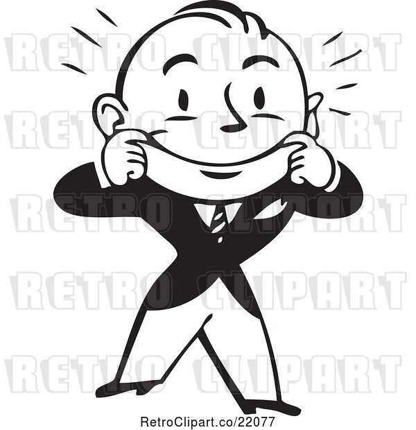 Vector Clip Art of Retro Business Man Stretching His Mouth into a Smile