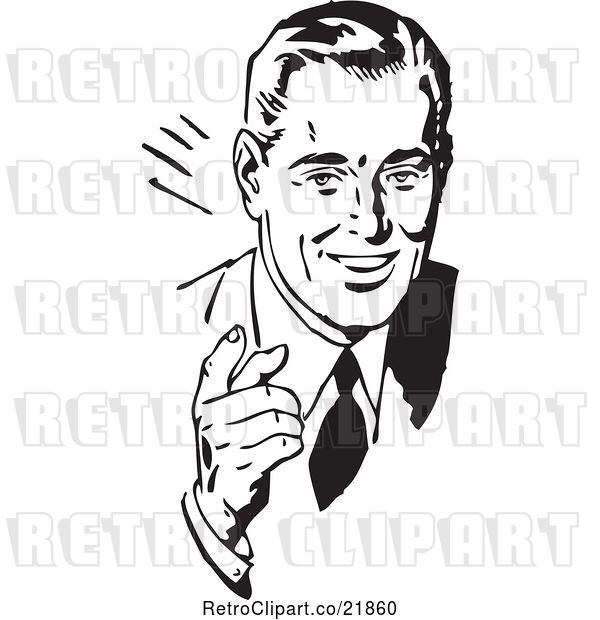 Vector Clip Art of Retro Business Man Talking and Waving His Hand