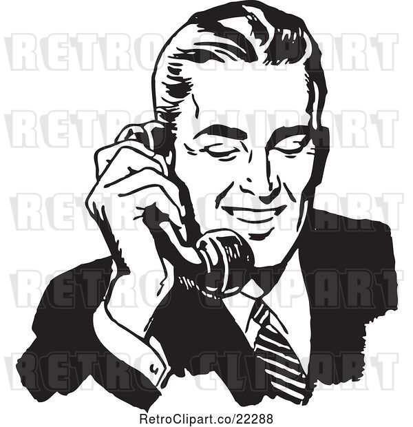 Vector Clip Art of Retro Business Man Using a Phone - 1