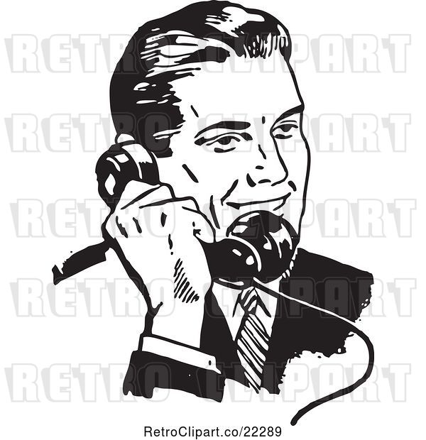Vector Clip Art of Retro Business Man Using a Phone - 3
