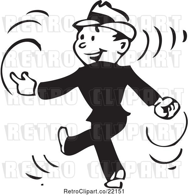 Vector Clip Art of Retro Business Man Walking and Snapping His Fingers