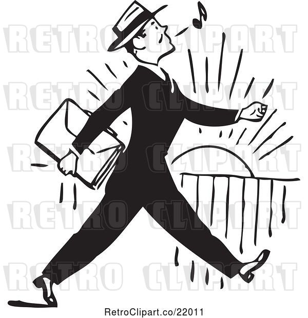 Vector Clip Art of Retro Business Man Whistling and Walking