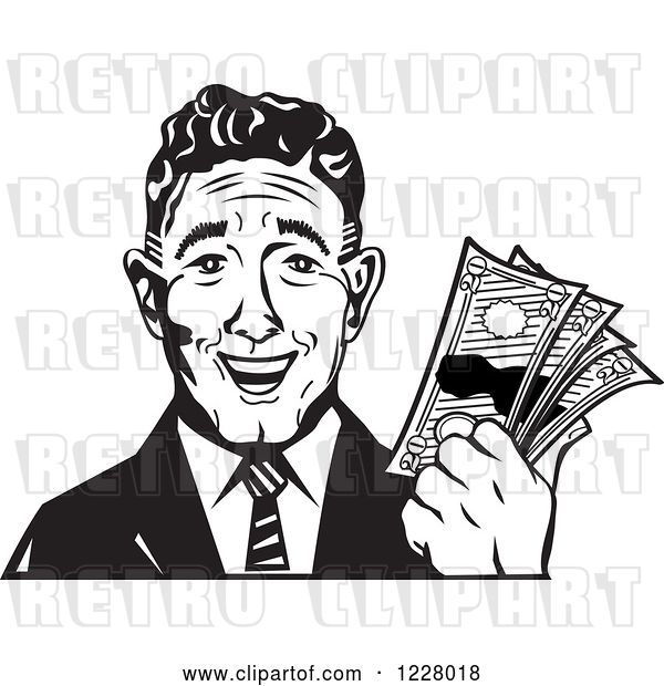 Vector Clip Art of Retro Businessman Holding Cash Money
