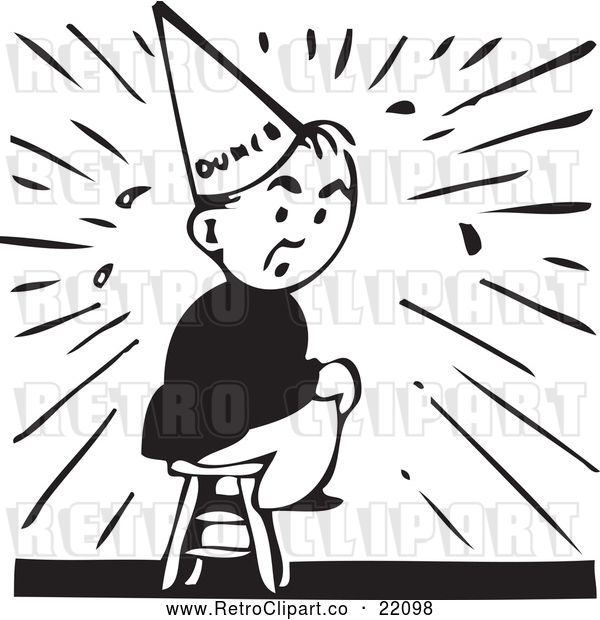 Vector Clip Art of Retro Businessman in the Dunce Chair and Hat
