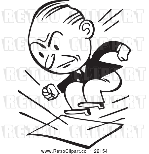 Vector Clip Art of Retro Businessman Stomping on Documents