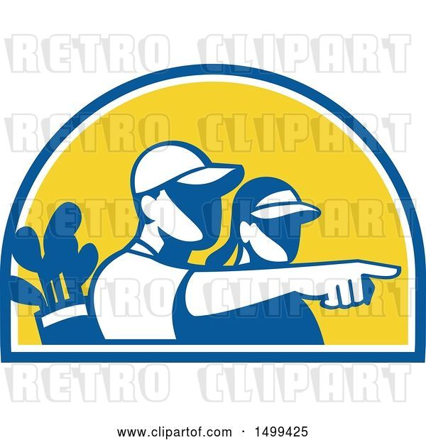 Vector Clip Art of Retro Caddie and Golfer in a Half Circle