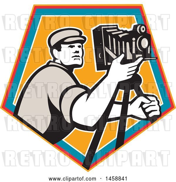 Vector Clip Art of Retro Camera Guy with a Tripod in a Crest