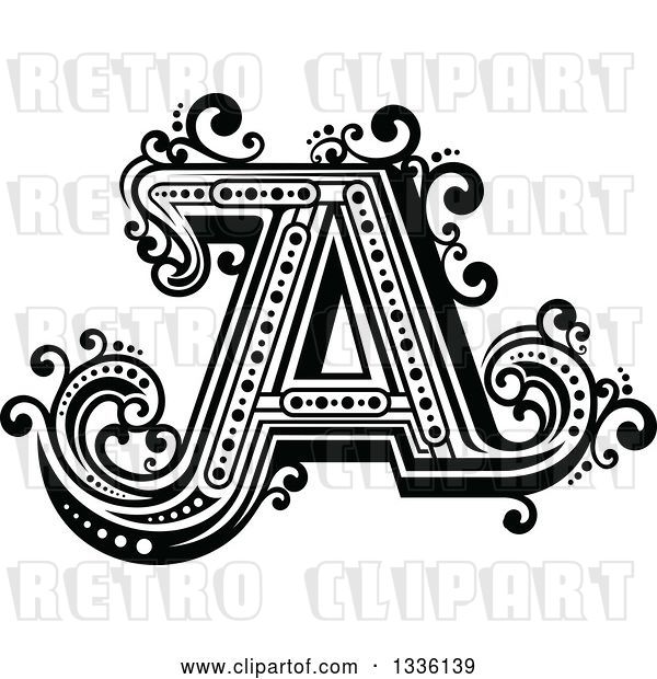 Vector Clip Art of Retro Capital Letter a with Flourishes