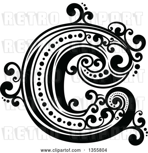 Vector Clip Art of Retro Capital Letter C with Flourishes