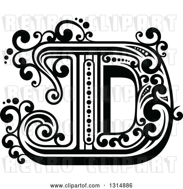 Vector Clip Art of Retro Capital Letter D with Flourishes