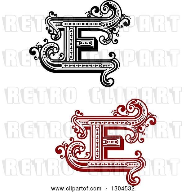 Vector Clip Art of Retro Capital Letter E Designs with Flourishes