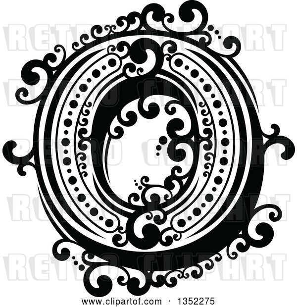 Vector Clip Art of Retro Capital Letter O with Flourishes