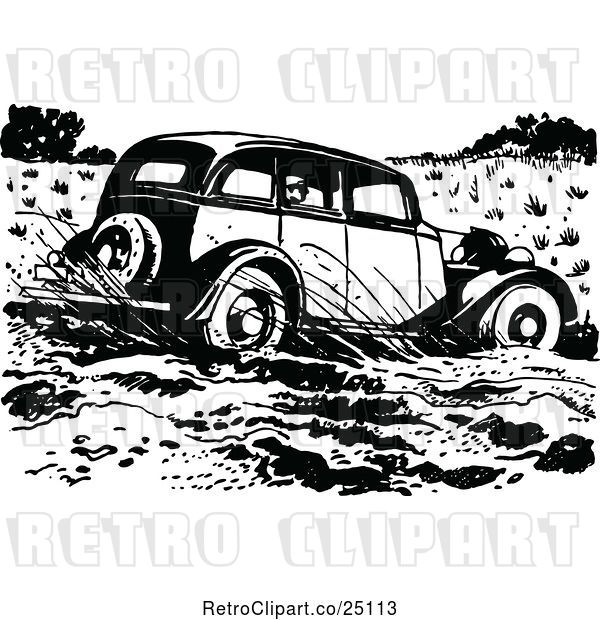 Vector Clip Art of Retro Car Driving Through Mud