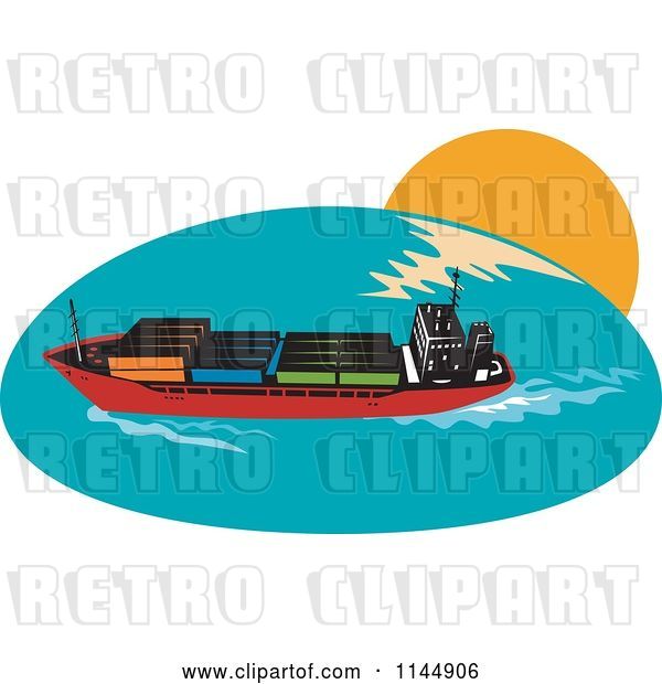 Vector Clip Art of Retro Cargo Carrier Ship with Containers 1