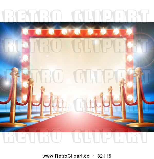 Vector Clip Art of Retro Carpet and Posts Leading to a Marquee Theater Sign