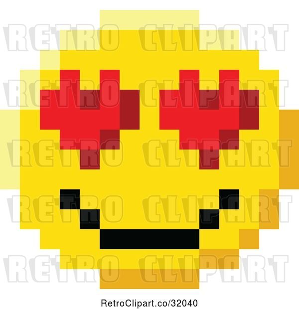 Vector Clip Art of Retro Cartoon 8 Bit Video Game Style Emoji Smiley Face with Heart Eyes