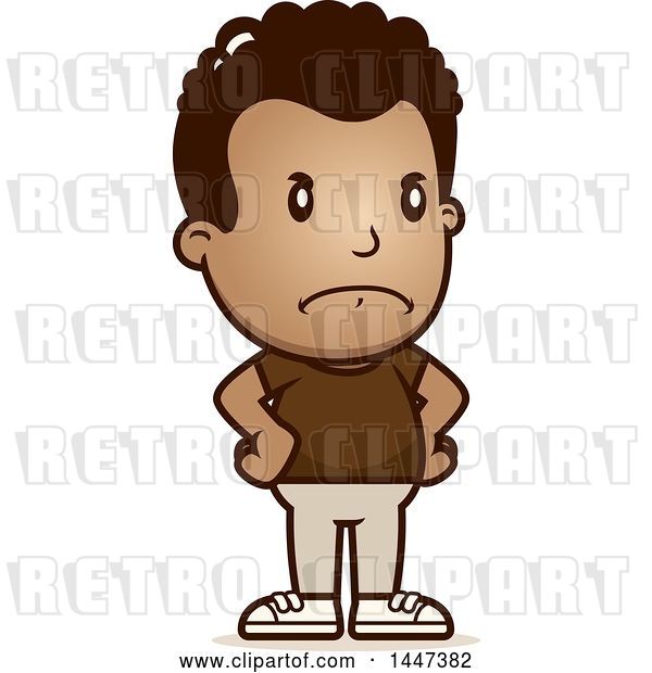 Vector Clip Art of Retro Cartoon Angry Black Boy with Hands on His Hips