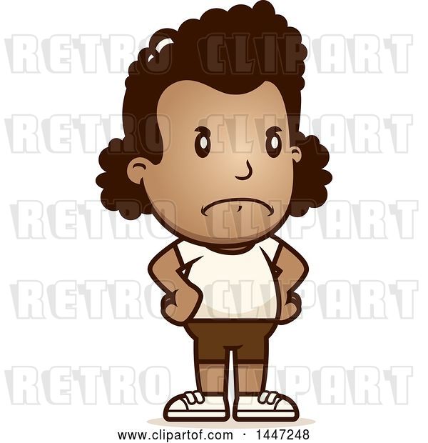 Vector Clip Art of Retro Cartoon Angry Black Girl in Shorts, with Hands on Her Hips