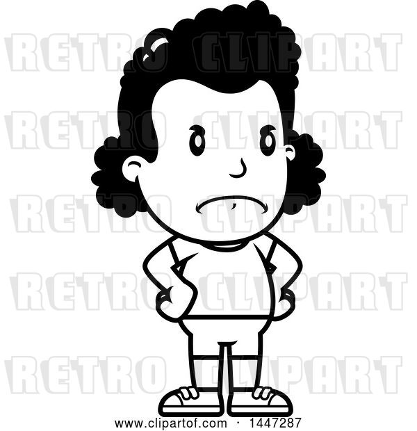 Vector Clip Art of Retro Cartoon Angry Black Girl in Shorts, with Hands on Her Hips
