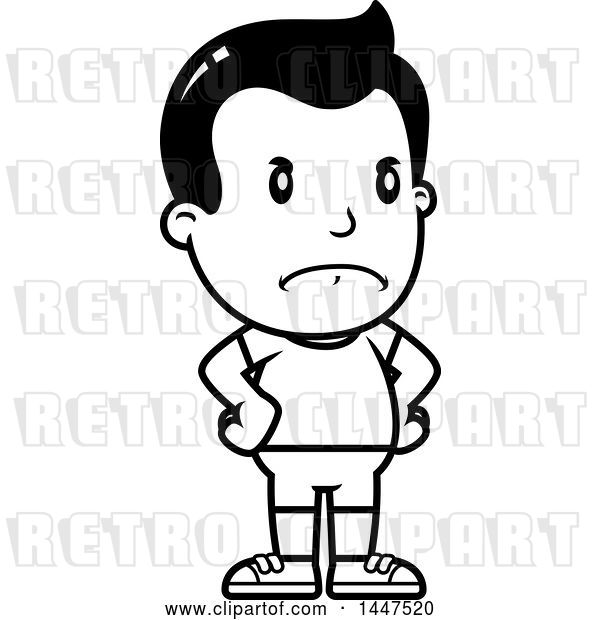 Vector Clip Art of Retro Cartoon Angry Boy in Shorts, with Hands on His Hips