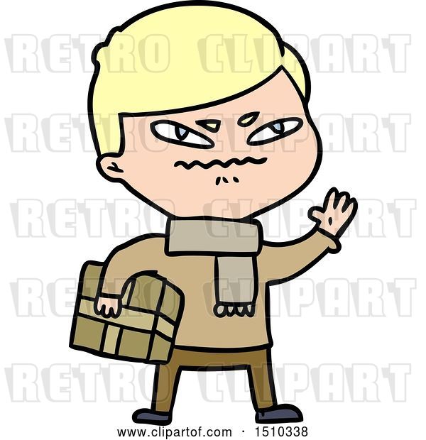 Vector Clip Art of Retro Cartoon Angry Guy Carrying Parcel