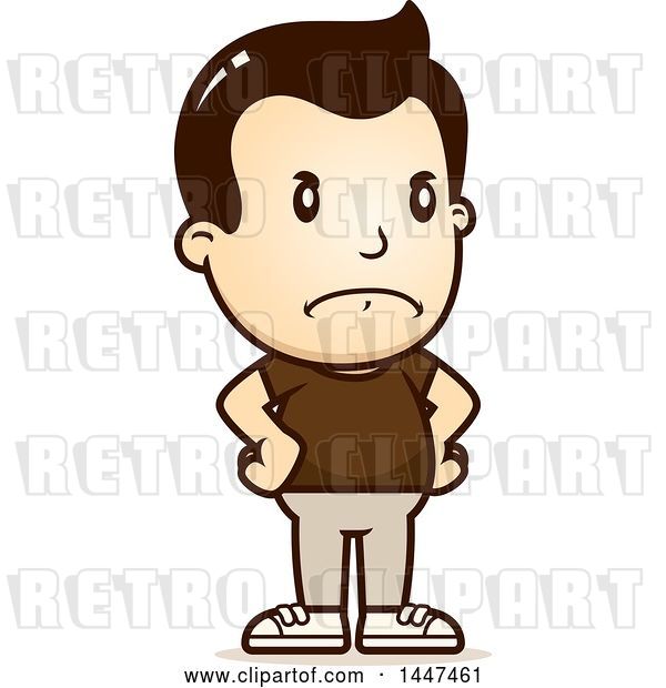 Vector Clip Art of Retro Cartoon Angry White Boy with Hands on His Hips