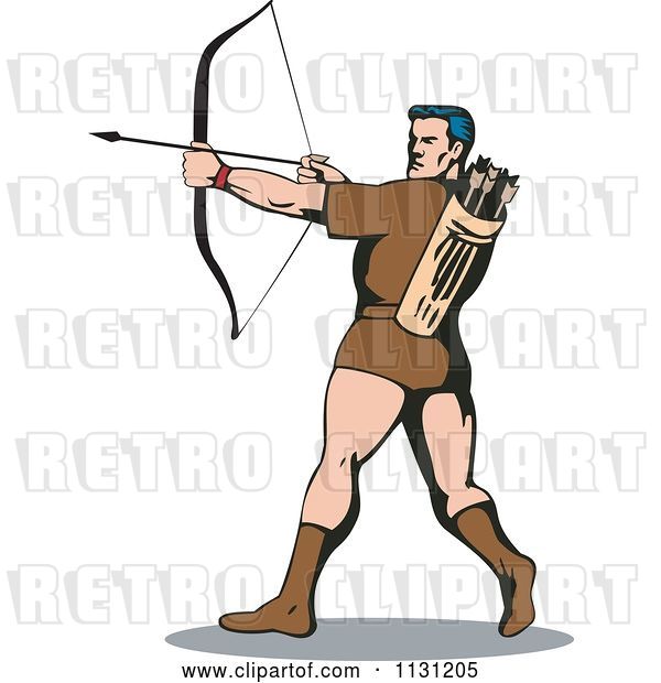 Vector Clip Art of Retro Cartoon Archer Guy Shooting an Arrow