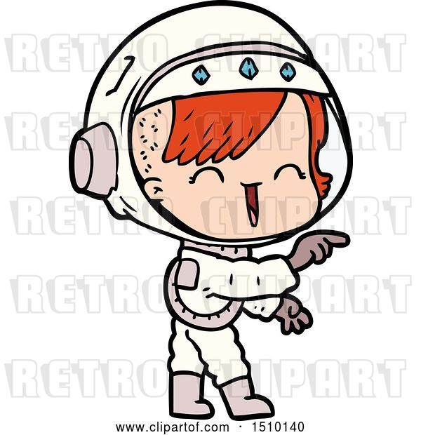 Vector Clip Art of Retro Cartoon Astronaut Girl Pointing and Laughing