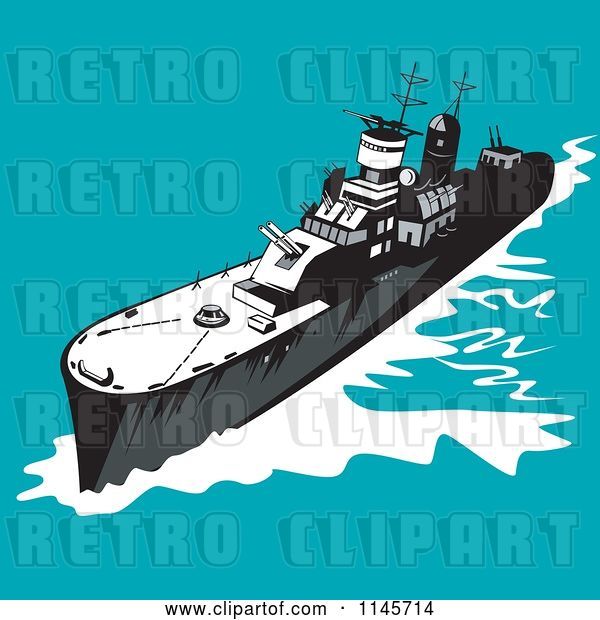 Vector Clip Art of Retro Cartoon Battleship 1