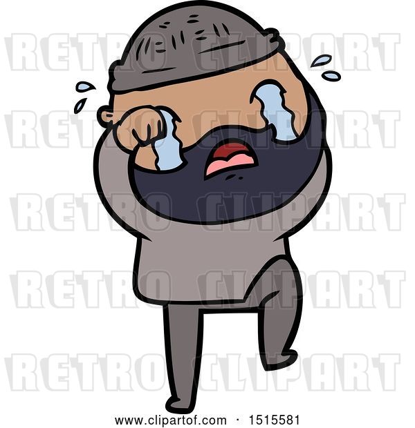 Vector Clip Art of Retro Cartoon Bearded Guy Crying and Stamping Foot