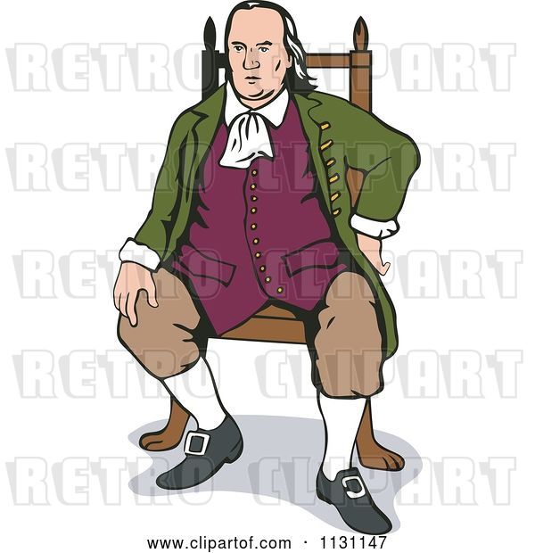 Vector Clip Art of Retro Cartoon Benjamin Franklin Sitting in a Chair