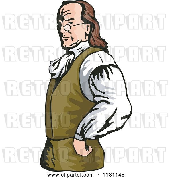Vector Clip Art of Retro Cartoon Benjamin Franklin with His Hands on His Hips