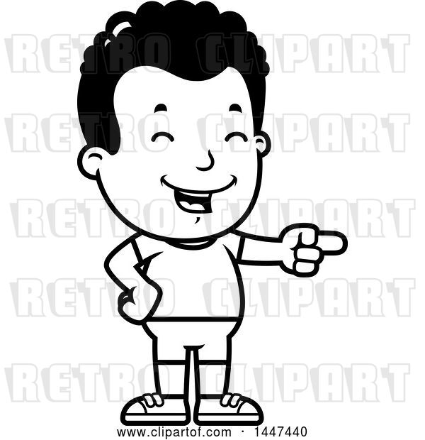 Vector Clip Art of Retro Cartoon Black Boy in Shorts, Laughing and Pointing