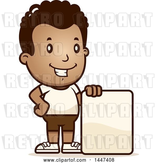 Vector Clip Art of Retro Cartoon Black Boy in Shorts, with a Blank Sign