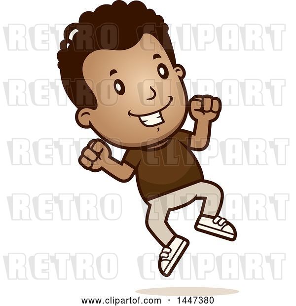 Vector Clip Art of Retro Cartoon Black Boy Jumping