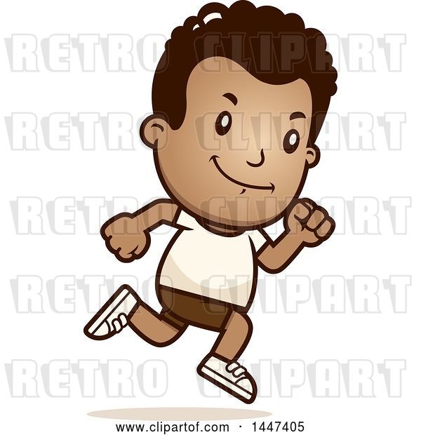 Vector Clip Art of Retro Cartoon Black Boy Running in Shorts