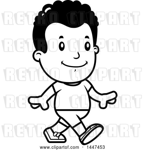 Vector Clip Art of Retro Cartoon Black Boy Walking in Shorts