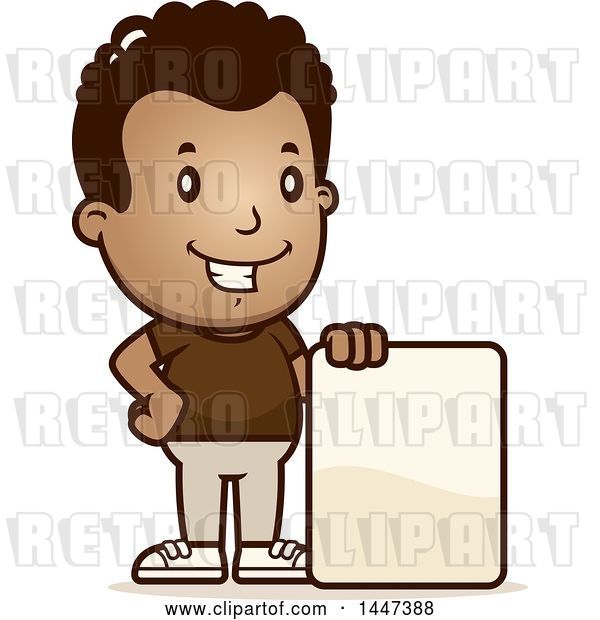 Vector Clip Art of Retro Cartoon Black Boy with a Blank Sign