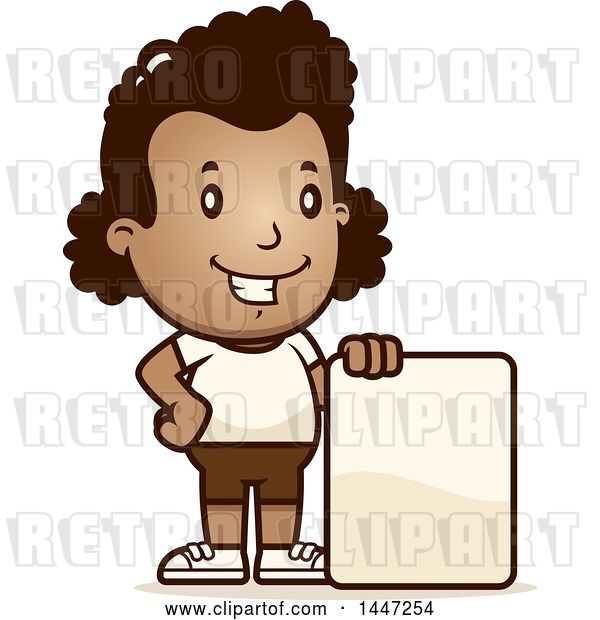 Vector Clip Art of Retro Cartoon Black Girl in Shorts, with a Blank Sign