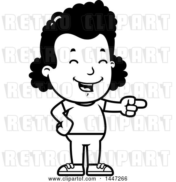 Vector Clip Art of Retro Cartoon Black Girl Laughing and Pointing