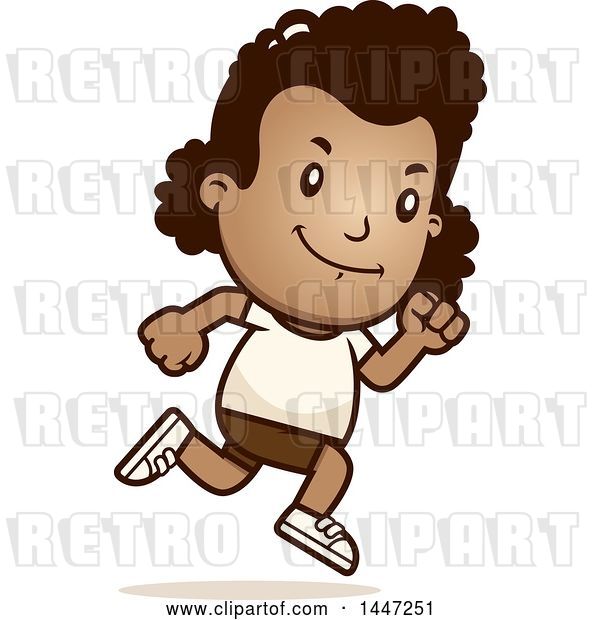 Vector Clip Art of Retro Cartoon Black Girl Running in Shorts