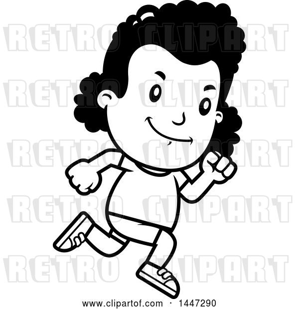 Vector Clip Art of Retro Cartoon Black Girl Running in Shorts